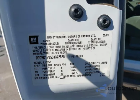 2003 Chevrolet Silverado 1500 Ls from USA, damaged, VIN 2GCEK19V531372530